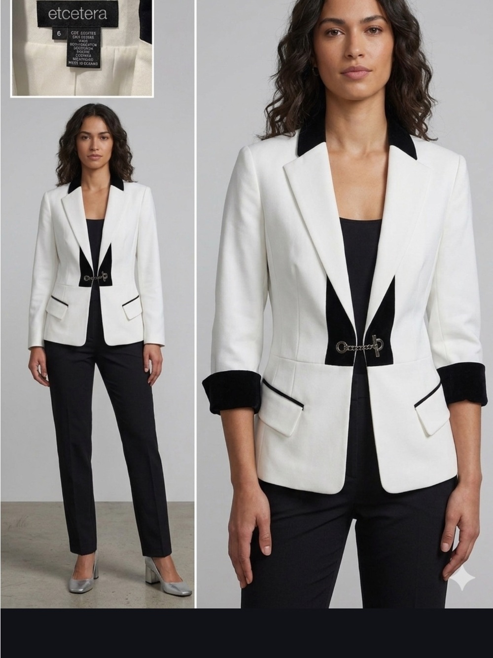 Etcetera White Blazer with Black Contrast Trim see picture three
